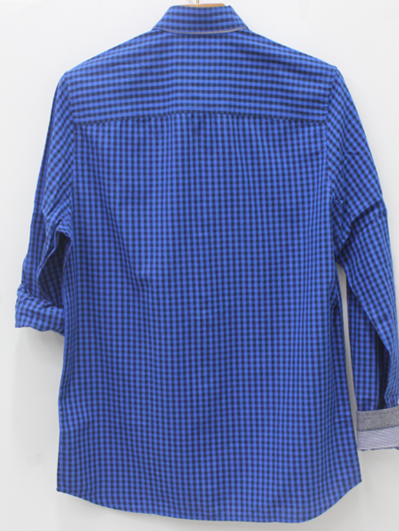 Eres Joven Classic Men's Long Sleeve Both Casual and Formal Blue Gingham Shirt - 100% Cotton